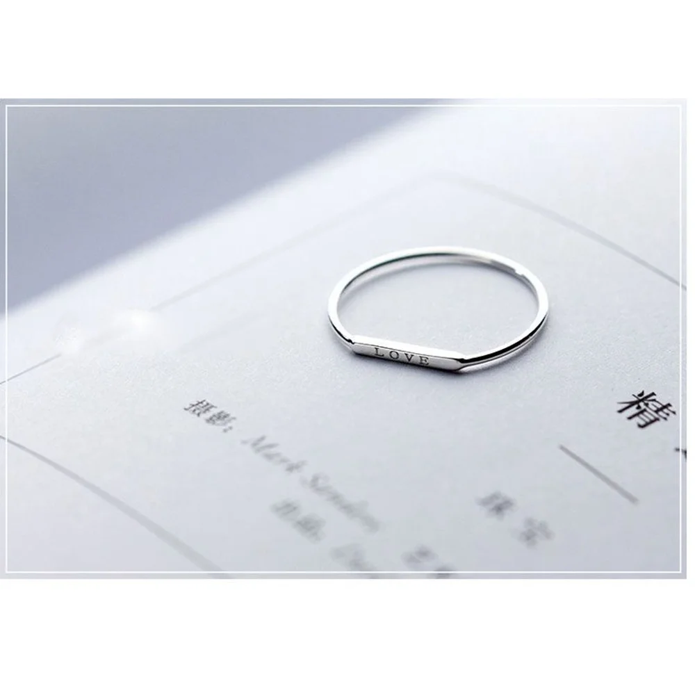 Dainty White Gold-Plated S925 LOVE Bar Band Ring | Sz 6 NEW‎